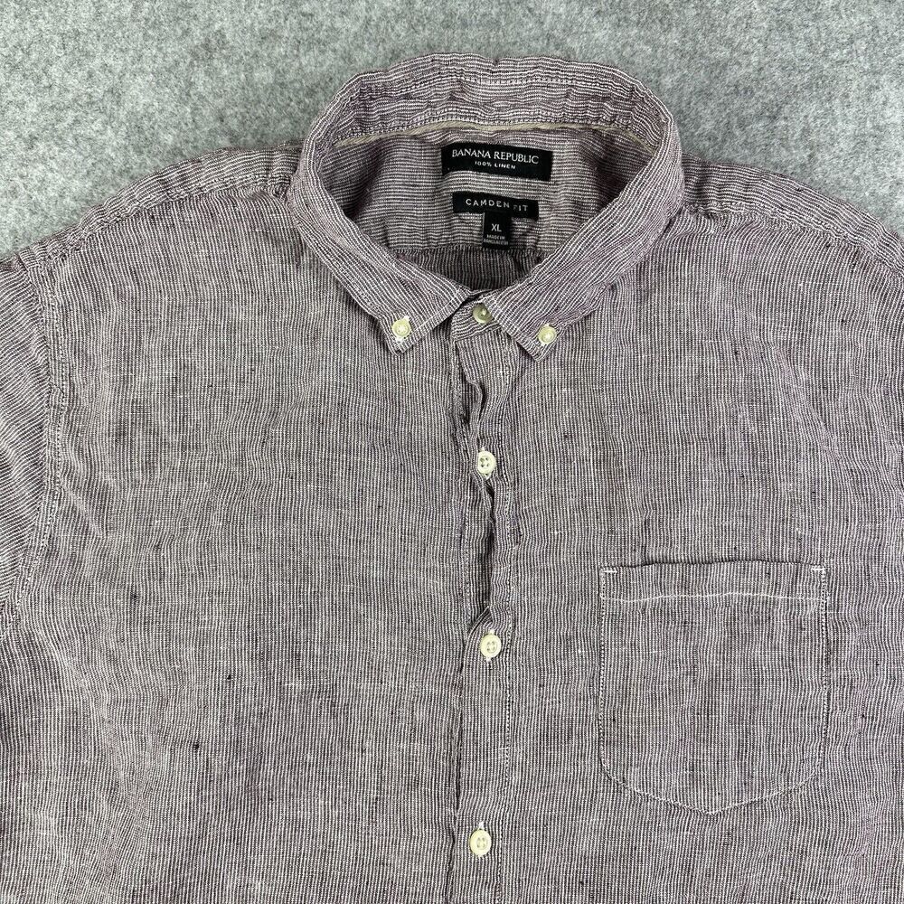 Banana Republic Linen Shirt Mens XL Micro Camden Fit Short Sleeve Button Up